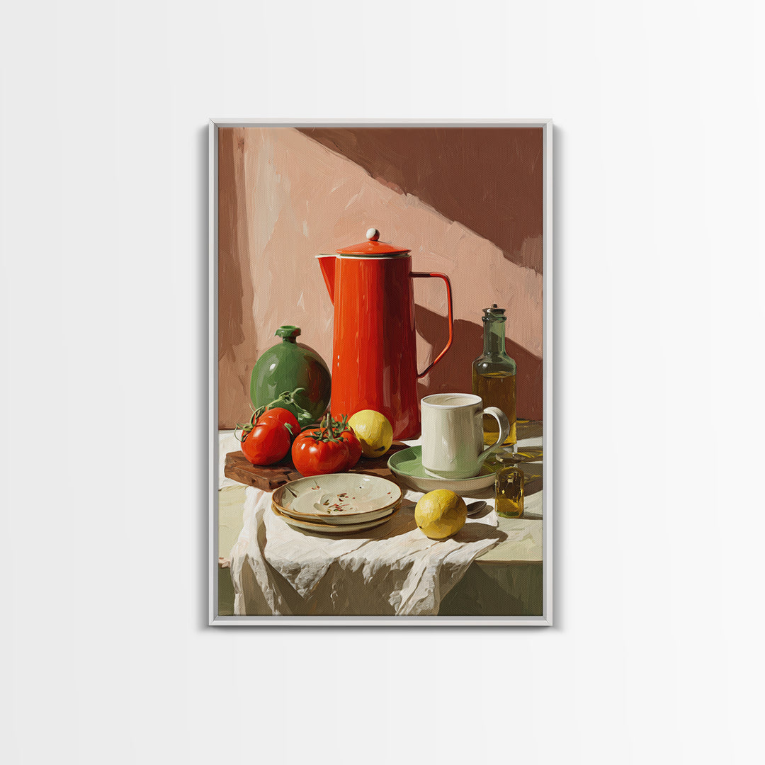 Mid Century Coffee Pot Framed Canvas Print, Coffee Shop Art, Minimalist Decor, Cafe Decor, Fine Art, Cafe, Kitchen Wall Art, CSA-2x3-30
