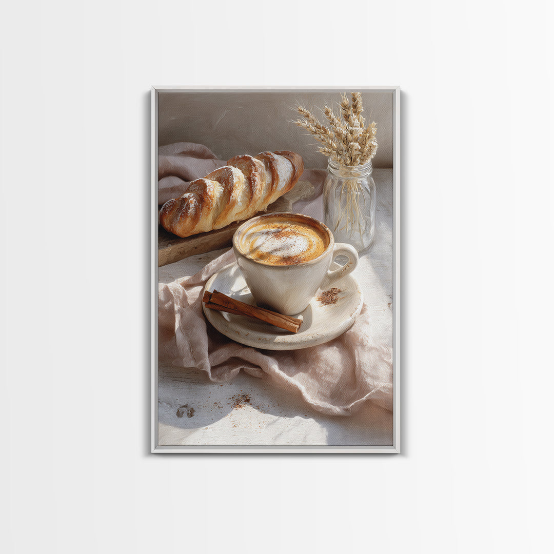 Cinnamon Sticks and Cappuccino Foam Still Life Canvas Print, Coffee Shop Art, Statement Artwork, Cafe Decor, Fine Art, Cafe, CSA-2x3-32