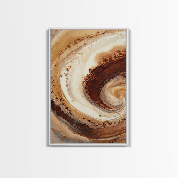 Abstract Brown and Cream Coffee Swirl Framed Canvas Print, Coffee Shop Art, Printable Art, Cafe Decor, Fine Art, Cafe, CSA-2x3-41