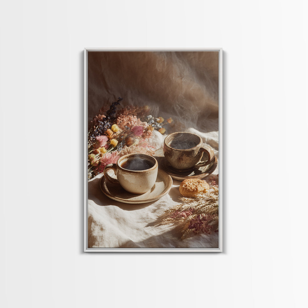 Two Cups Facing Each Other Canvas Print, Coffee Shop Art, Farmhouse Decor, Cafe Decor, Fine Art, Cafe, Moody Wall Art, CSA-2x3-45