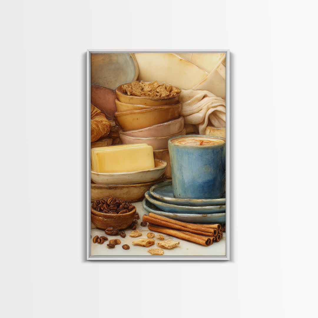 Cinnamon Sticks and Cappuccino Foam Still Life Framed Canvas Print, Coffee Shop Art, Cafe Decor, Abstract Art, Cafe, CSA-2x3-56