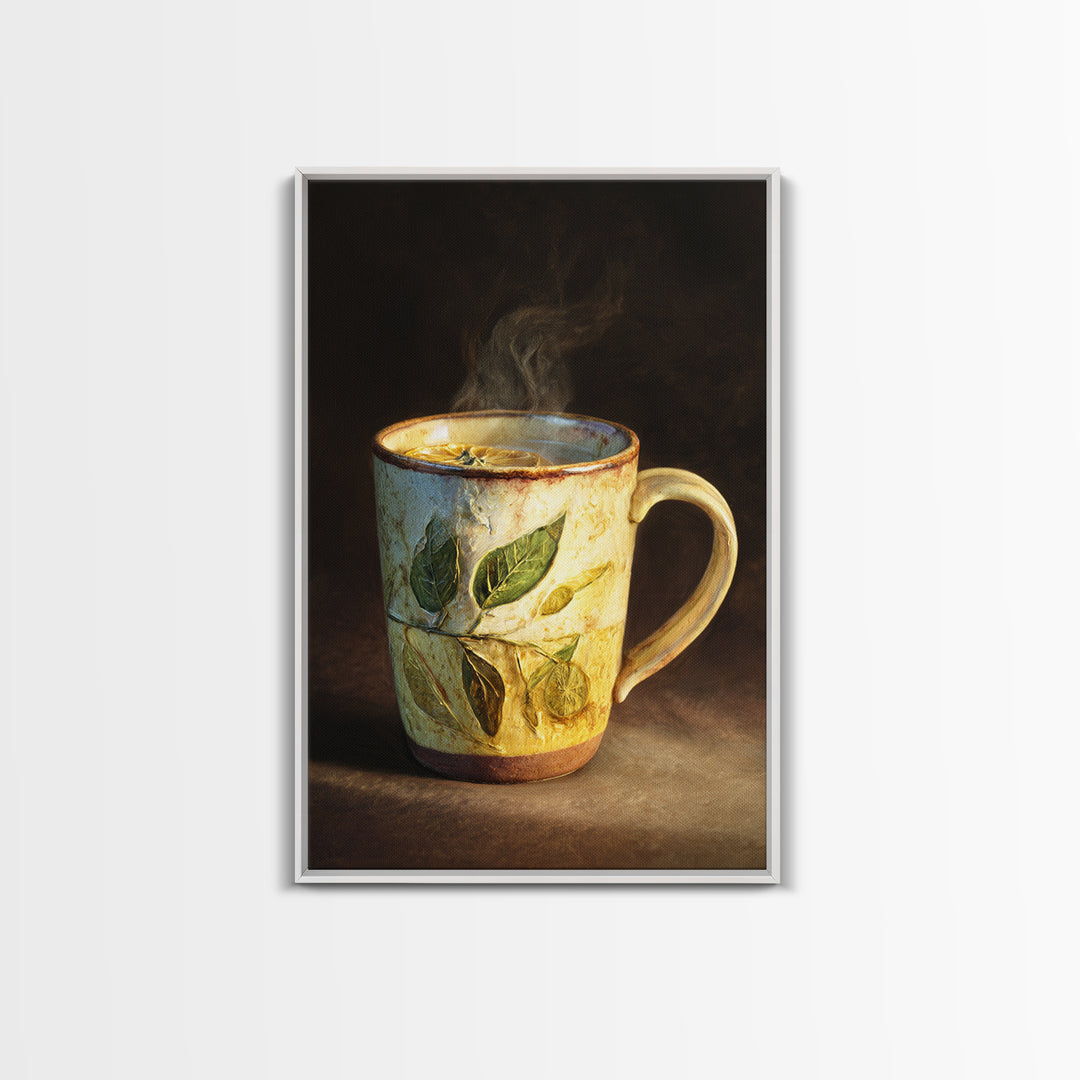 Espresso Cup with Rising Steam and Warm Canvas Print, Coffee Shop Art, Kitchen Wall Decor, Cafe Decor, Oil Painting, Cafe, CSA-2x3-57
