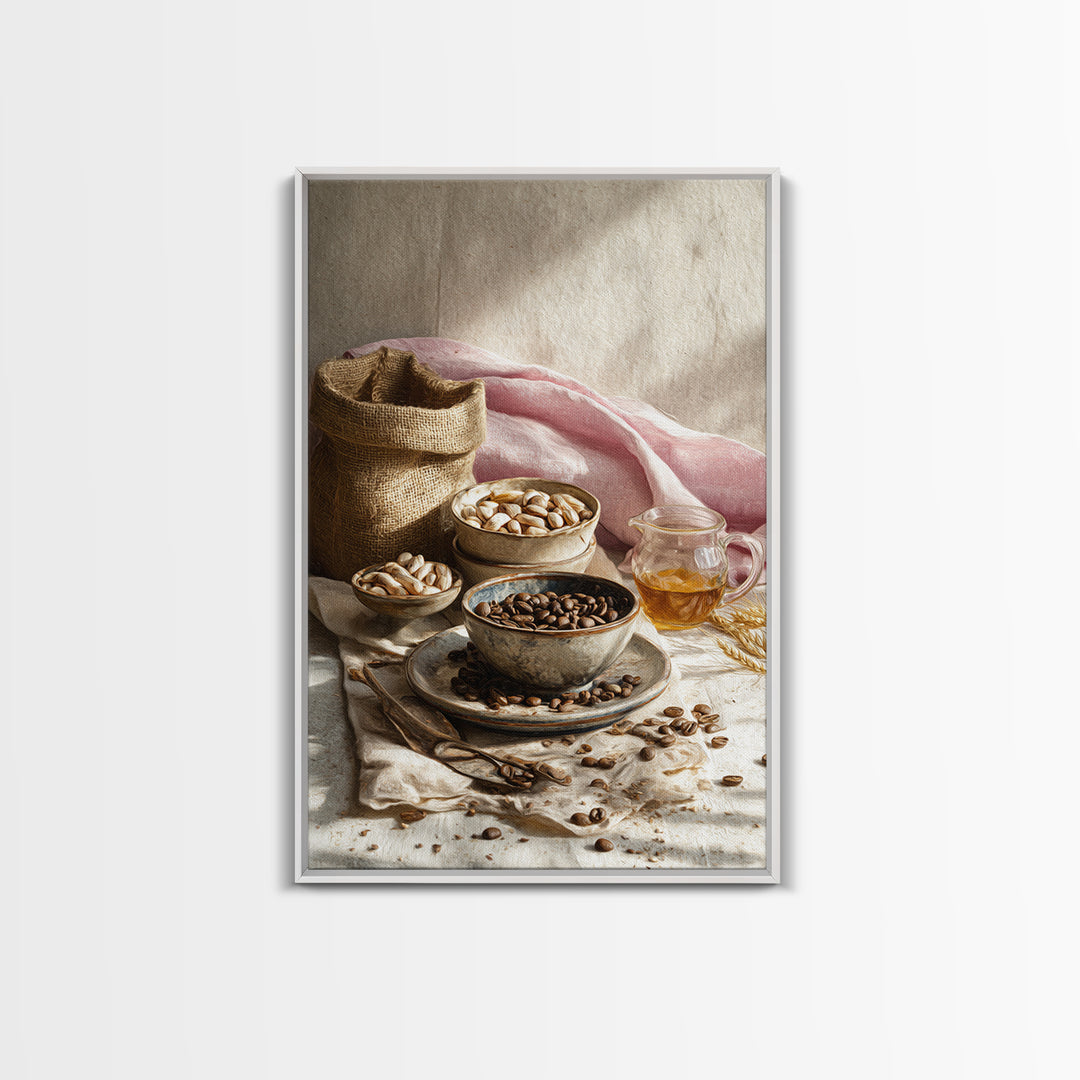 Coffee Beans and Burlap Sack Still Life Canvas Print, Coffee Shop Art, Kitchen Wall Art, Cafe Decor, Cafe, Gothic Wall Art, CSA-2x3-58