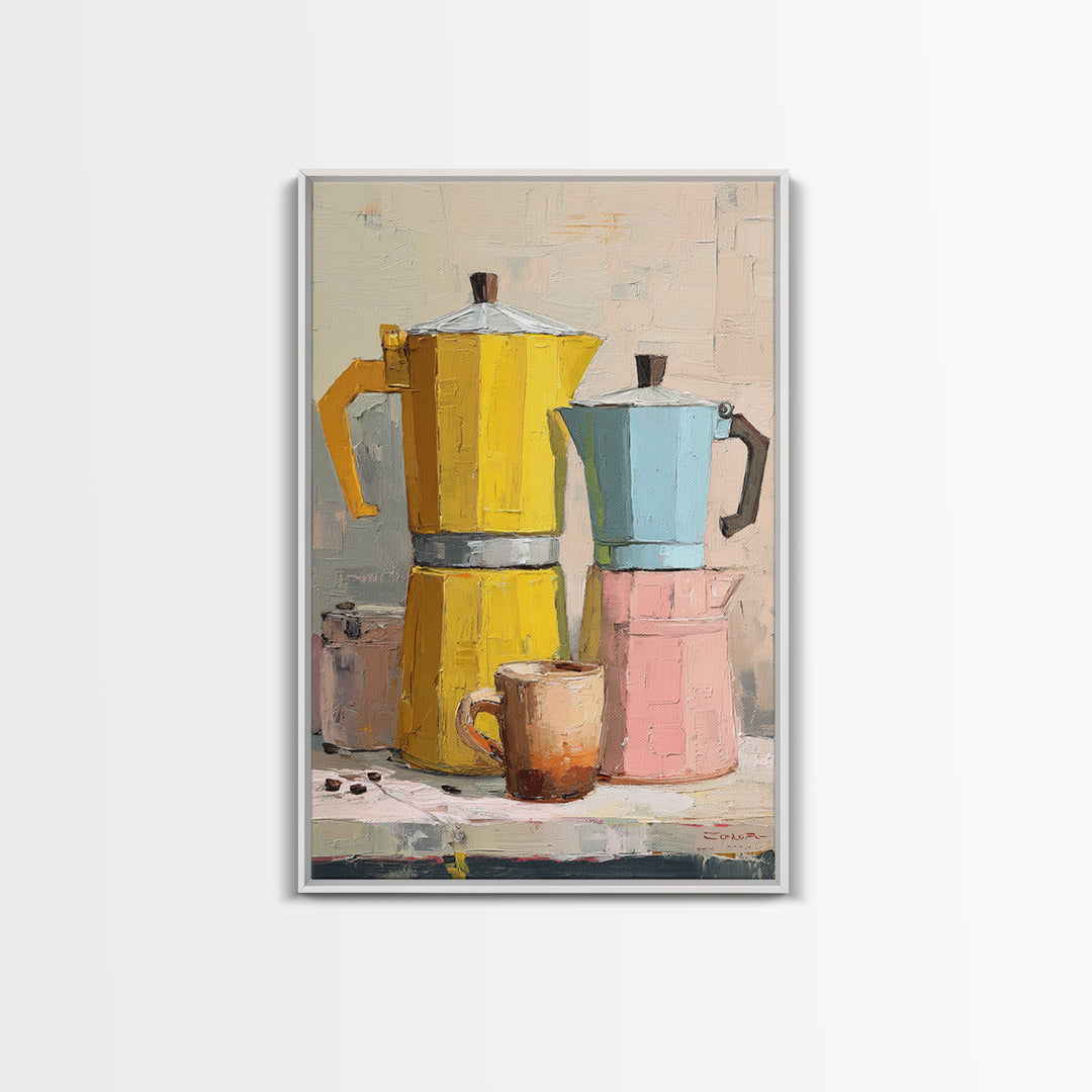 Mid Century Coffee Pot Framed Canvas Print, Coffee Shop Art, Minimalist Decor, Cafe Decor, Fine Art, Cafe, Kitchen Wall Art, CSA-2x3-6