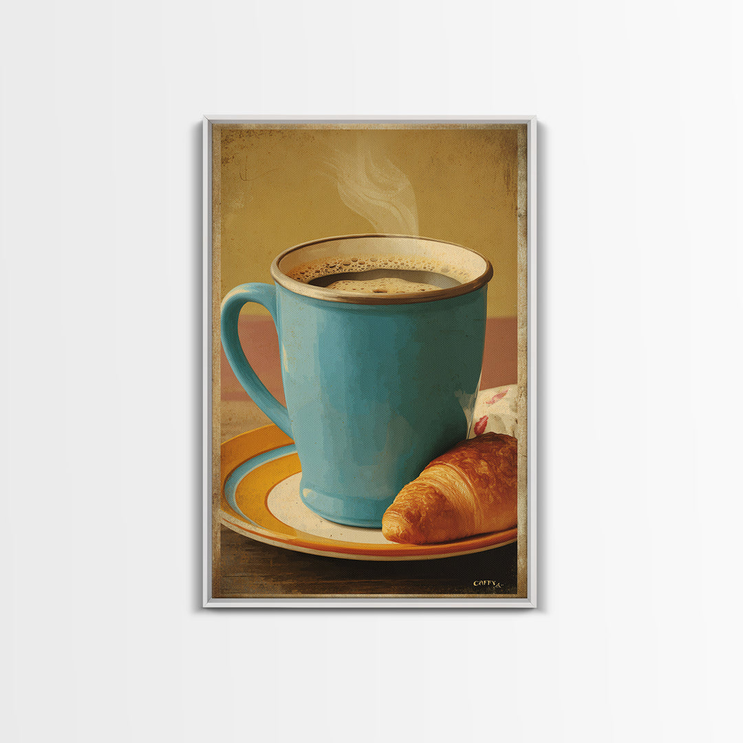 Retro Cafe Poster Coffee Cup Graphic Framed Canvas Print, Coffee Shop Art, Living Room Decor, Cafe Decor, Fine Art, Cafe, CSA-2x3-63