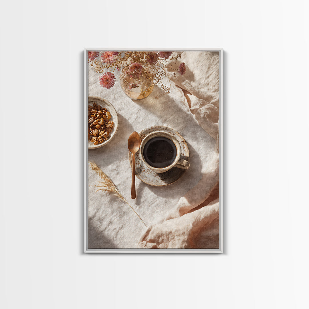 Moody Dark Roast Still Life Framed Canvas Print, Coffee Shop Art, Printable, Cafe Decor, Fine Art, Cafe, Dopamine Decor, CSA-2x3-64