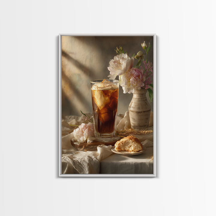 Iced Coffee Glass Canvas Print, Coffee Shop Art, Dark Academia Decor, Cafe Decor, Cafe, Whimsical Art, Coffee Wall Art, CSA-2x3-67
