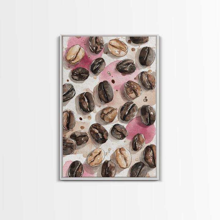 Roasted Beans Falling Through Dark Space Framed Canvas Print, Coffee Shop Art, Moody Wall Art, Cafe Decor, Fine Art, Cafe, CSA-2x3-76
