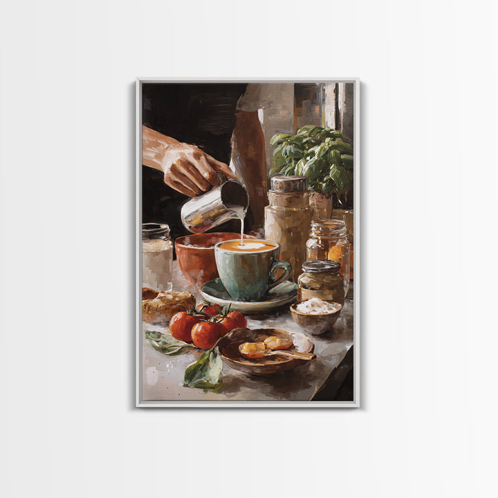 Barista Hands Pouring Milk into Espresso Canvas Print, Coffee Shop Art, Bedroom Wall Art, Cafe Decor, Fine Art, Cafe, CSA-2x3-77