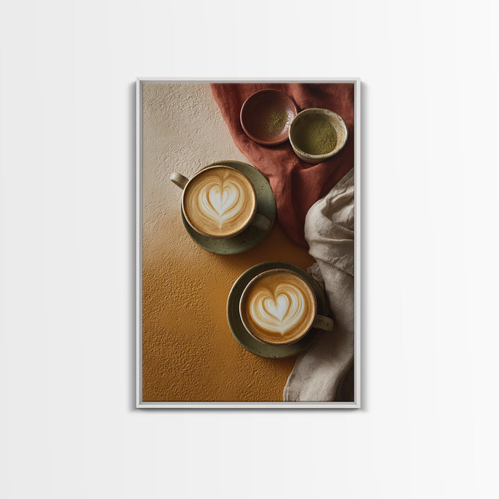 Latte Art Heart Seen from Above Framed Canvas Print, Coffee Shop Art, Modern Decor, Cafe Decor, Fine Art, Cafe, Wall Decor, CSA-2x3-84
