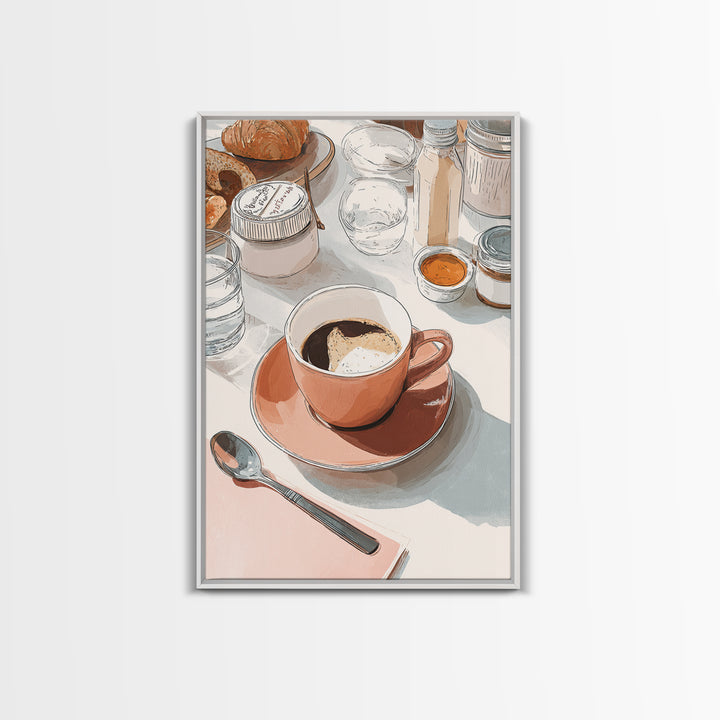Minimal Line Art of a Cup and Framed Canvas Print, Coffee Shop Art, Kitchen Decor, Cafe Decor, Abstract Art, Cafe, CSA-2x3-98