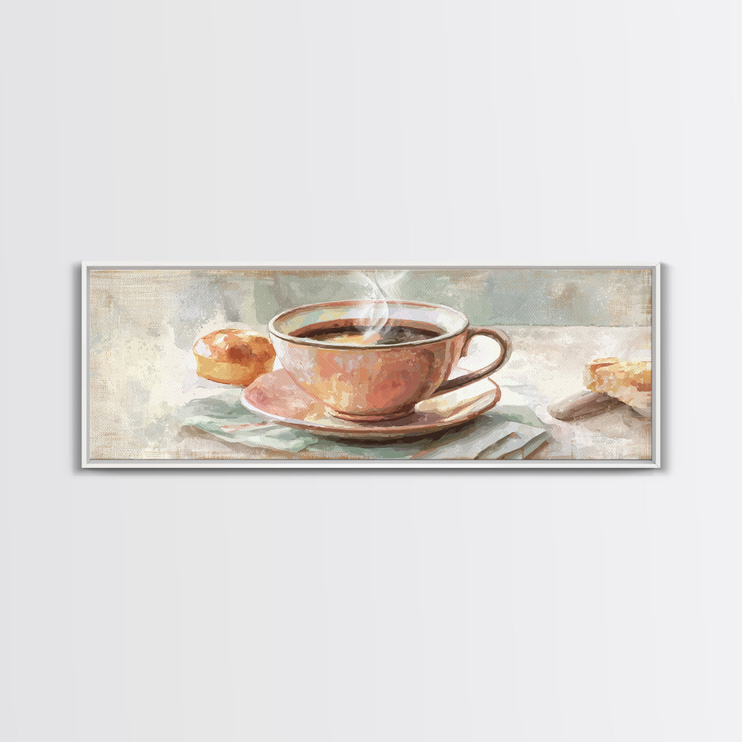 Retro Cafe Poster Coffee Cup Graphic Framed Canvas Print, Coffee Shop Art, Room Decor, Cafe Decor, Cafe, Canvas Wall Art, CSA-3x1-23