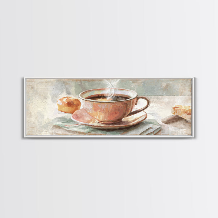 Retro Cafe Poster Coffee Cup Graphic Framed Canvas Print, Coffee Shop Art, Room Decor, Cafe Decor, Cafe, Canvas Wall Art, CSA-3x1-23