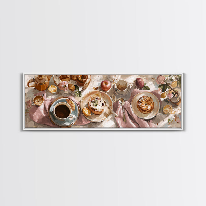 Sunlit Pastry and Coffee Arrangement Canvas Print, Coffee Shop Art, Minimalist Decor, Cafe Decor, Cafe, Kitchen Wall Art, CSA-3x1-35