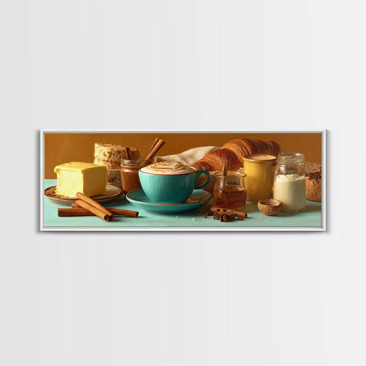 Cinnamon Sticks and Cappuccino Foam Still Life Canvas Print, Coffee Shop Art, Neutral Decor, Cafe Decor, Fine Art, Cafe, CSA-3x1-40