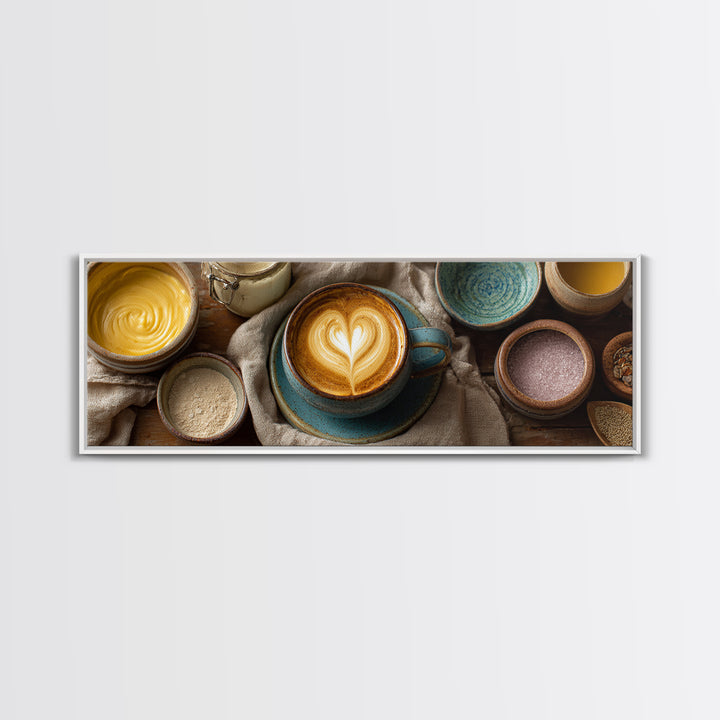 Latte Art Heart Seen from Above Framed Canvas Print, Coffee Shop Art, Modern Decor, Cafe Decor, Fine Art, Cafe, Wall Decor, CSA-3x1-44