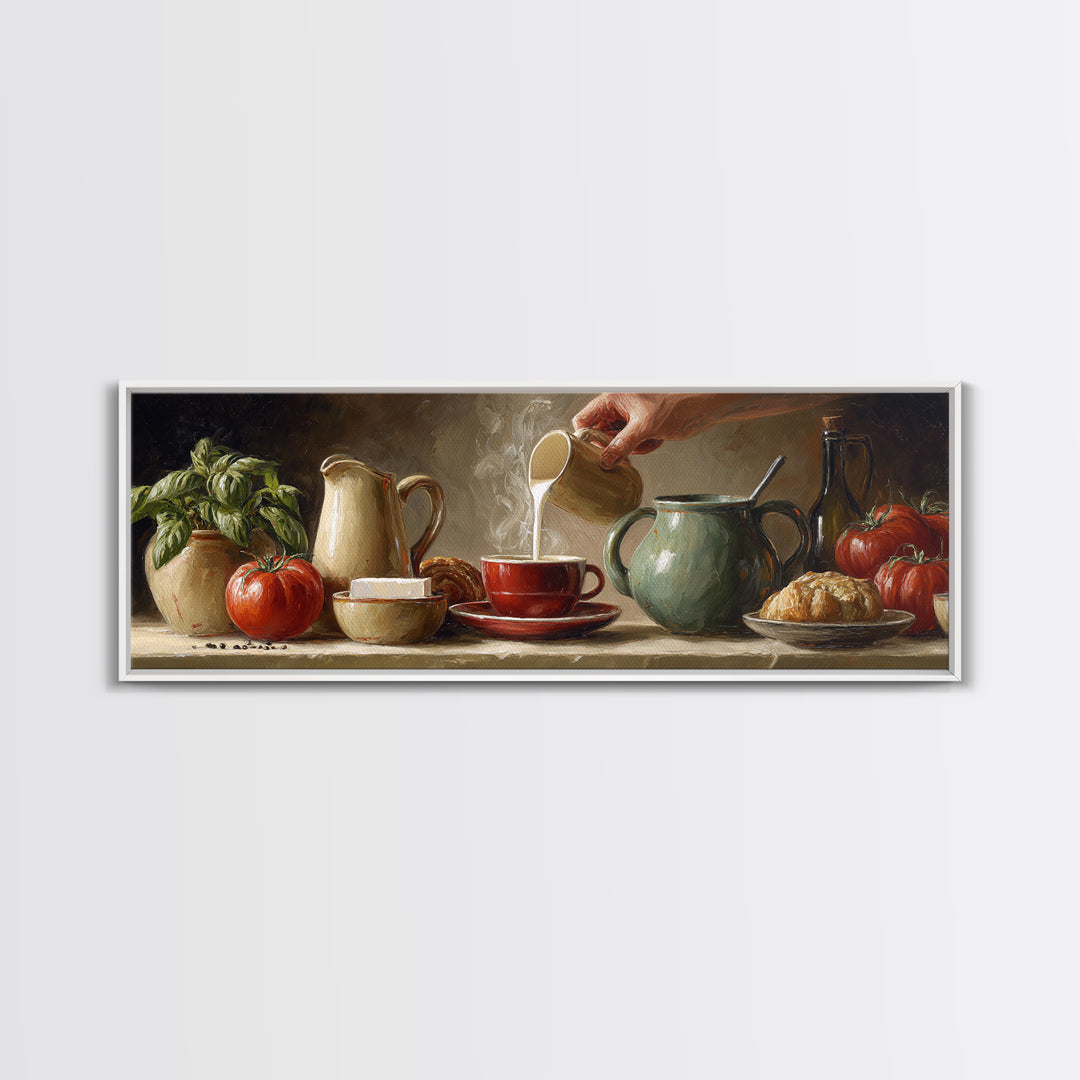 Barista Hands Pouring Milk into Espresso Canvas Print, Coffee Shop Art, Whimsical Art, Cafe Decor, Oil Painting, Cafe, CSA-3x1-61