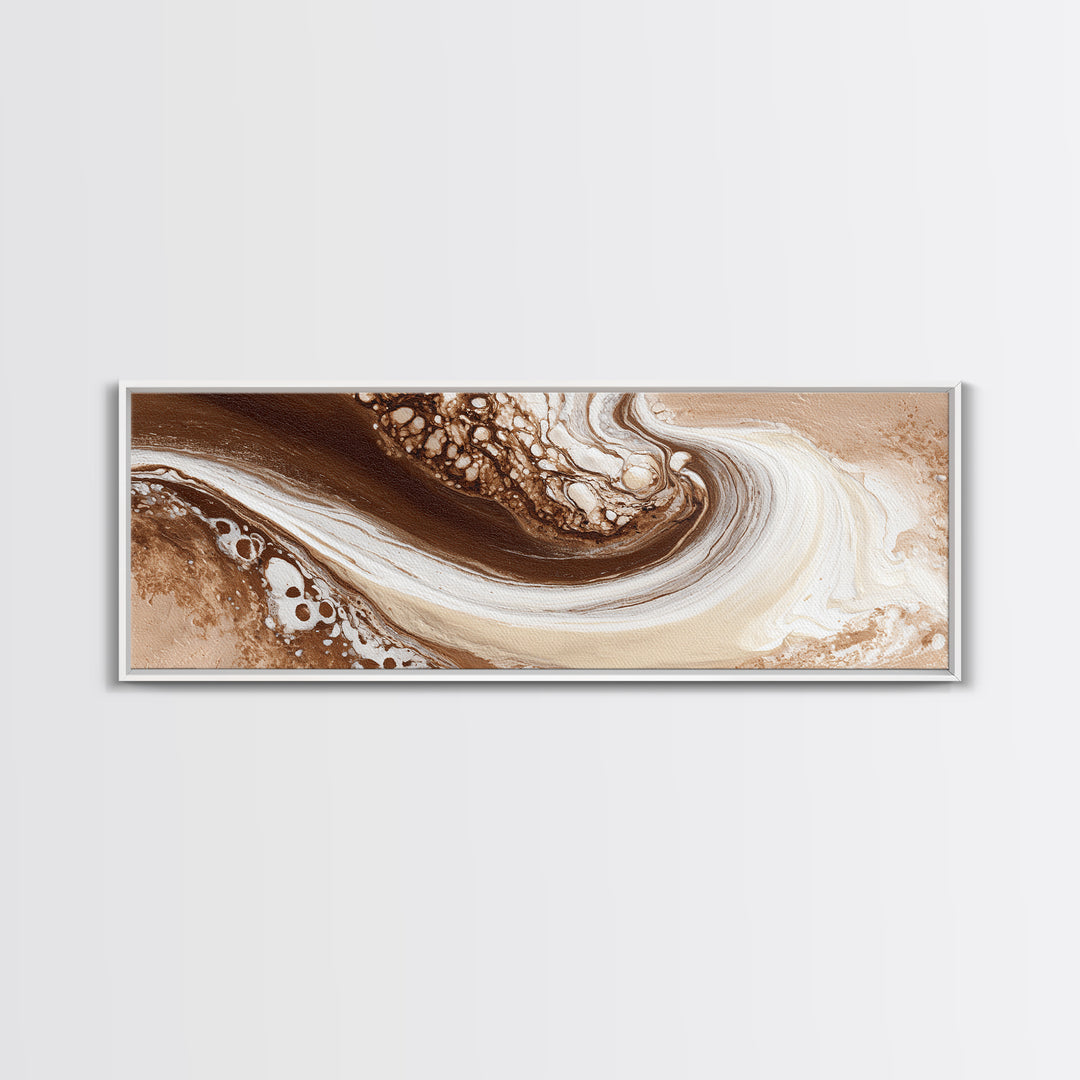 Abstract Brown and Cream Coffee Swirl Framed Canvas Print, Coffee Shop Art, Neutral Decor, Cafe Decor, Fine Art, Cafe, CSA-3x1-73