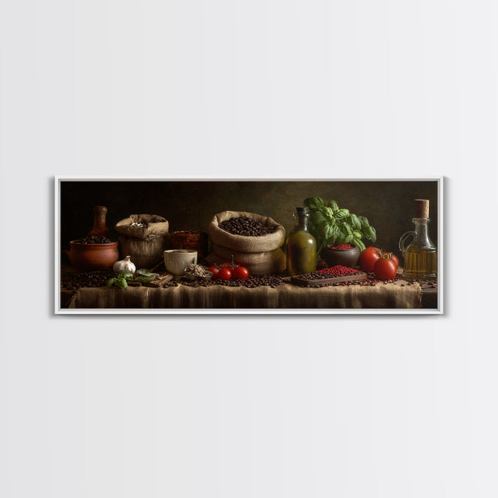 Coffee Beans and Burlap Sack Still Life Framed Canvas Print, Coffee Shop Art, Moody Wall Art, Cafe Decor, Fine Art, Cafe, CSA-3x1-90