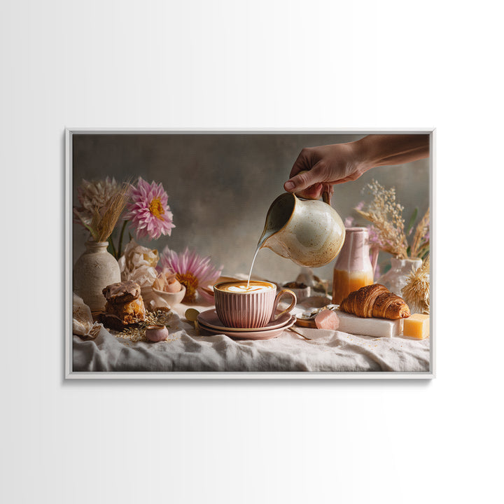 Barista Hands Pouring Milk into Espresso Canvas Print, Coffee Shop Art, Bedroom Wall Art, Cafe Decor, Fine Art, Cafe, CSA-3x2-1