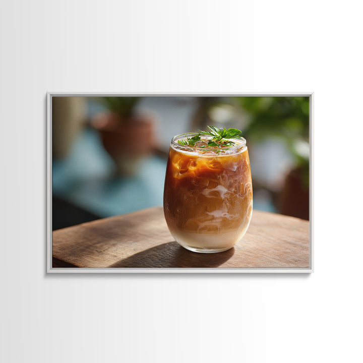 Iced Coffee Glass Framed Canvas Print, Coffee Shop Art, Canvas Print, Cafe Decor, Fine Art, Cafe, Neutral Decor, Modern Decor, CSA-3x2-15