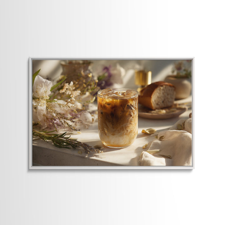 Iced Coffee Glass Framed Canvas Print, Coffee Shop Art, Contemporary Art, Cafe Decor, Cafe, Printable Art, Farmhouse Decor, CSA-3x2-39