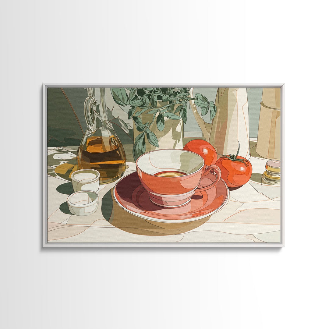 Minimal Line Art of a Cup and Framed Canvas Print, Coffee Shop Art, Bedroom Wall Art, Cafe Decor, Abstract Art, Cafe, CSA-3x2-46