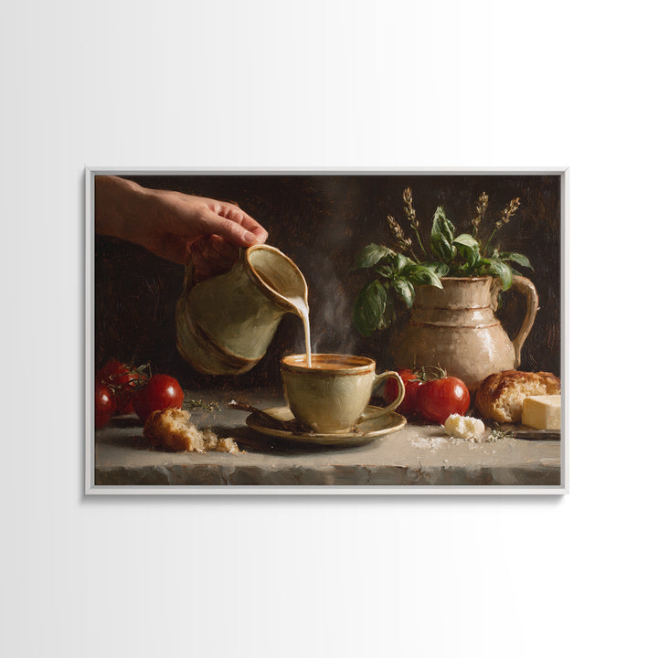 Barista Hands Pouring Milk into Espresso Canvas Print, Coffee Shop Art, Neutral Decor, Cafe Decor, Fine Art, Cafe, Home Decor, CSA-3x2-49