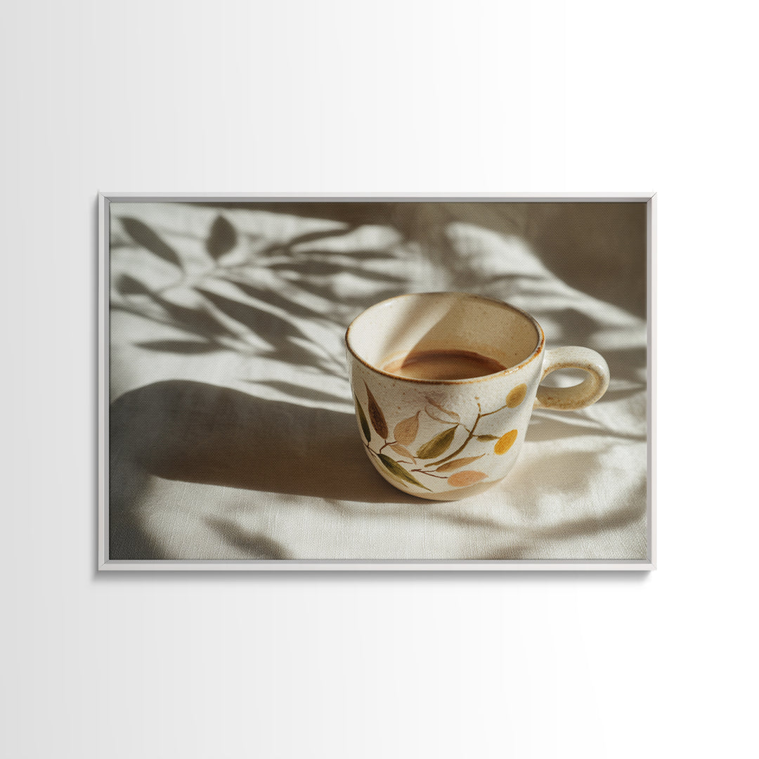 Espresso Cup with Rising Steam and Warm Framed Canvas Print, Coffee Shop Art, Coffee Art, Cafe Decor, Fine Art, Cafe, CSA-3x2-5