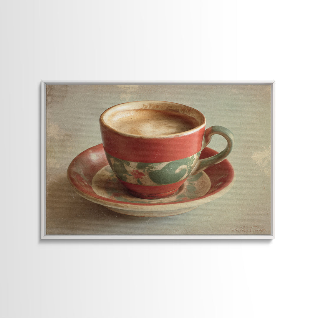 Retro Cafe Poster Coffee Cup Graphic Framed Canvas Print, Coffee Shop Art, Digital Wall Art, Cafe Decor, Fine Art, Cafe, CSA-3x2-59