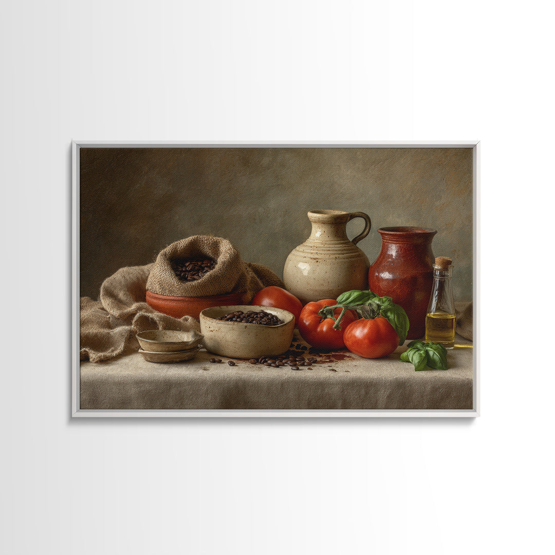 Coffee Beans and Burlap Sack Still Life Framed Canvas Print, Coffee Shop Art, Dark Academia Decor, Cafe Decor, Fine Art, Cafe, CSA-3x2-6