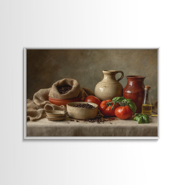 Coffee Beans and Burlap Sack Still Life Framed Canvas Print, Coffee Shop Art, Dark Academia Decor, Cafe Decor, Fine Art, Cafe, CSA-3x2-6