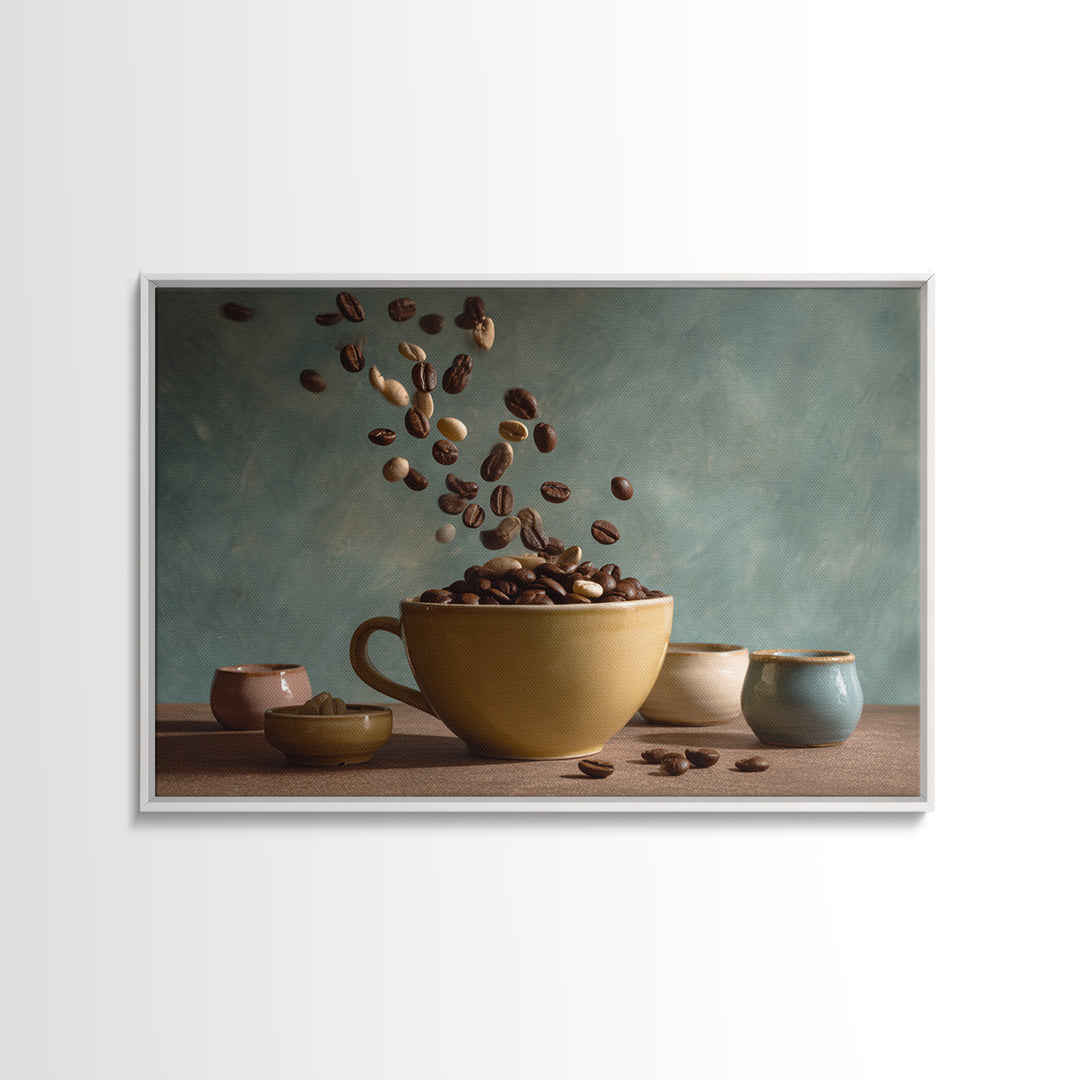 Roasted Beans Falling Through Dark Space Canvas Print, Coffee Shop Art, Contemporary Art, Cafe Decor, Fine Art, Cafe, CSA-3x2-72