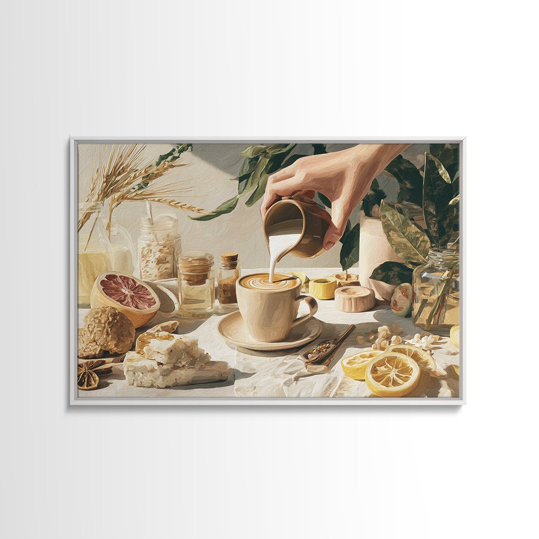 Barista Hands Pouring Milk into Espresso Canvas Print, Coffee Shop Art, Neutral Decor, Cafe Decor, Fine Art, Cafe, Home Decor, CSA-3x2-73