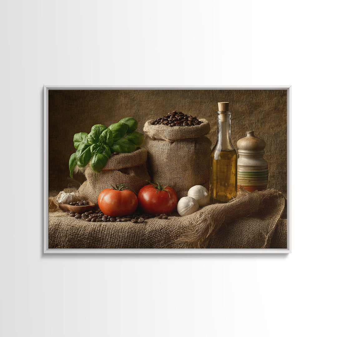 Coffee Beans and Burlap Sack Still Life Framed Canvas Print, Coffee Shop Art, Food Art, Cafe Decor, Fine Art, Cafe, CSA-3x2-78
