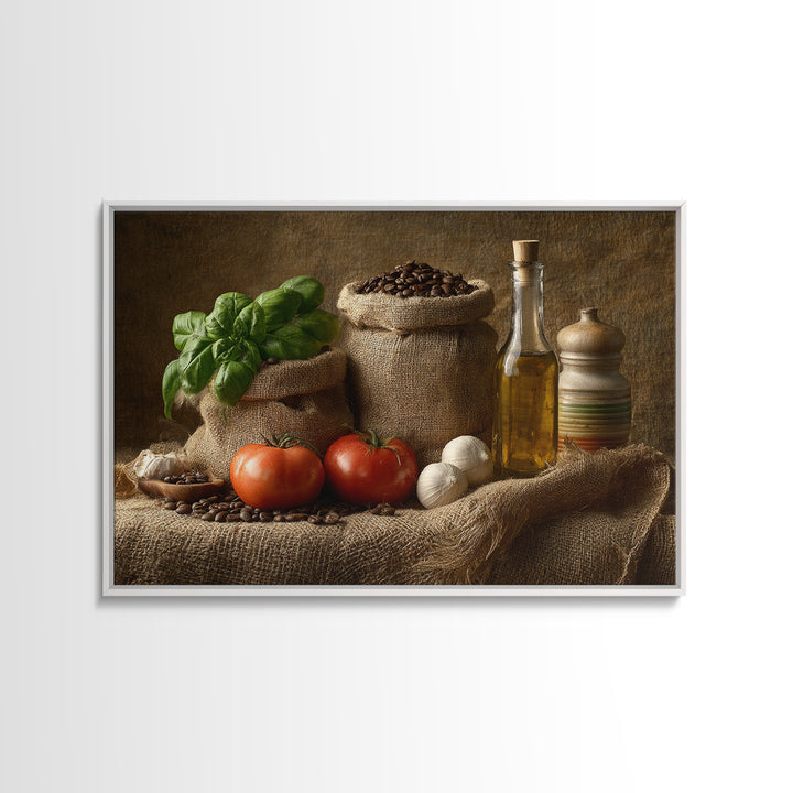Coffee Beans and Burlap Sack Still Life Framed Canvas Print, Coffee Shop Art, Food Art, Cafe Decor, Fine Art, Cafe, CSA-3x2-78