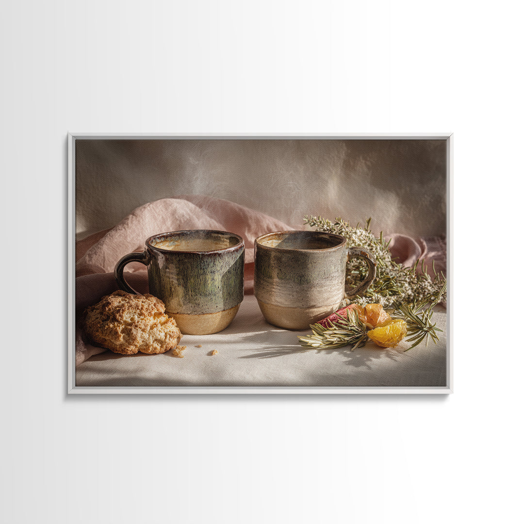 Two Cups Facing Each Other Canvas Print, Coffee Shop Art, Boho Decor, Cafe Decor, Oil Painting, Cafe, Printable, CSA-3x2-89