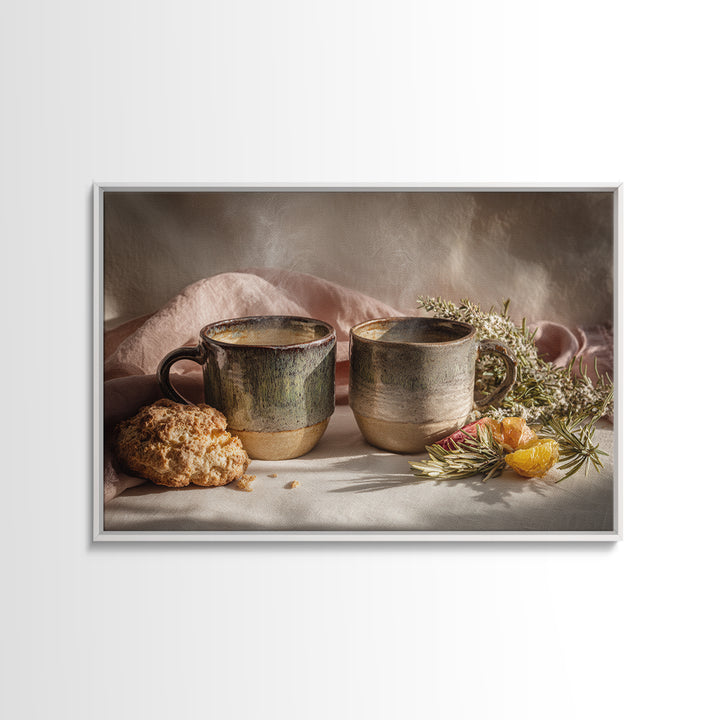 Two Cups Facing Each Other Canvas Print, Coffee Shop Art, Boho Decor, Cafe Decor, Oil Painting, Cafe, Printable, CSA-3x2-89
