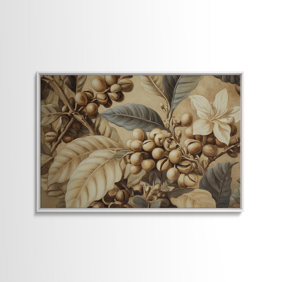 Coffee Bean Pattern Framed Canvas Print, Coffee Shop Art, Kitchen Gift, Cafe Decor, Oil Painting, Cafe, Coffee Art, Food Art, CSA-3x2-91