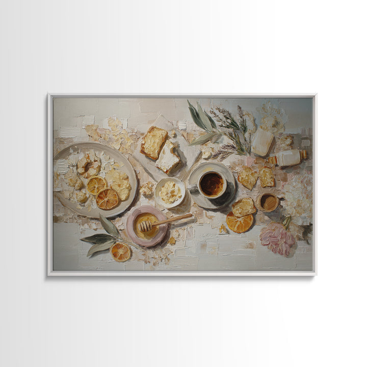 Sunlit Pastry and Coffee Arrangement Framed Canvas Print, Coffee Shop Art, Gothic Home Decor, Cafe Decor, Fine Art, Cafe, CSA-3x2-95
