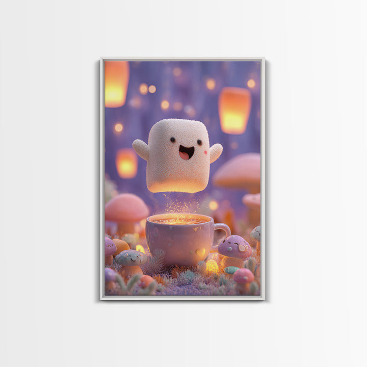 The Marshmallow Ghost, Kids Halloween Decor, Vertical Wall Art, Canvas Print, Halloween Kids Decor, Whimsical Wall Art, Dark Fantasy Art