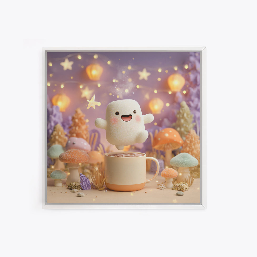The Marshmallow Ghost, Cute Halloween Wall Art, Square Wall Art, Framed Canvas Print, Halloween Kids Decor, Whimsical Wall Art