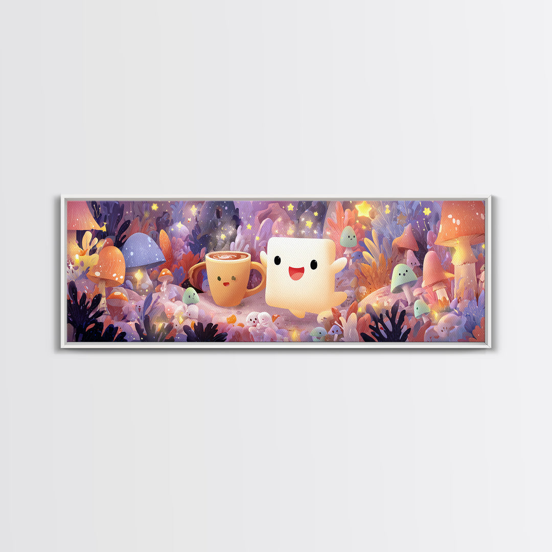 The Marshmallow Ghost, Whimsical Halloween Art, Extra Wide Wall Art, Canvas Print, Halloween Kids Decor, Whimsical Wall Art, Halloween Decor
