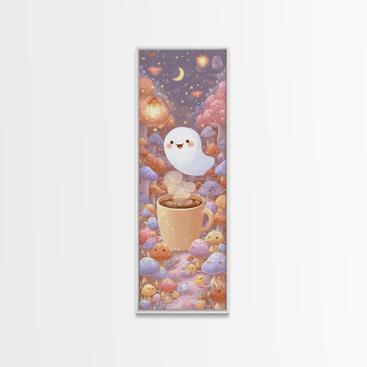 The Marshmallow Ghost, Cute Spooky Wall Art, Tall Narrow Wall Art, Framed Canvas Print, Halloween Kids Decor, Whimsical Wall Art