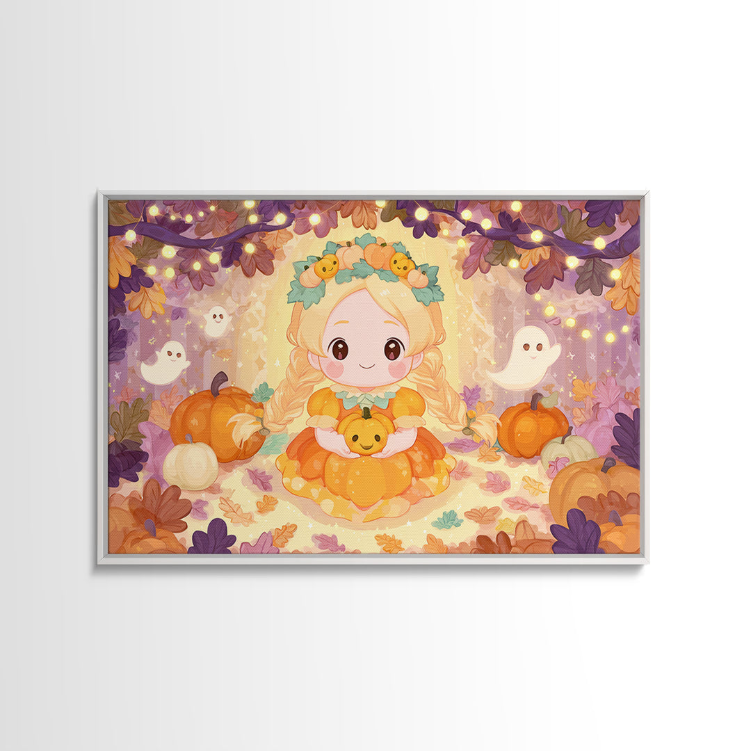 The Pumpkin Princess, Whimsical Halloween Art, Landscape Wall Art, Canvas Print, Halloween Kids Decor, Whimsical Wall Art, Horror Wall Art