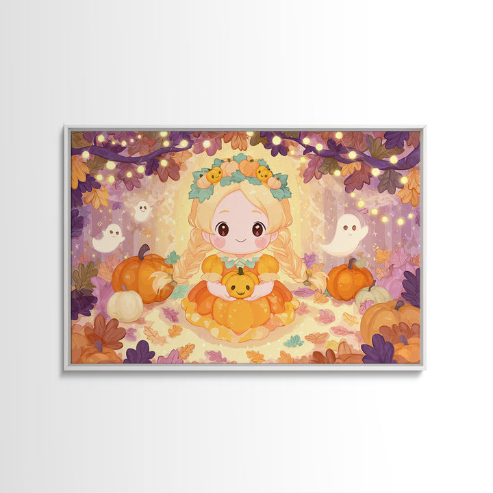 The Pumpkin Princess, Whimsical Halloween Art, Landscape Wall Art, Canvas Print, Halloween Kids Decor, Whimsical Wall Art, Horror Wall Art