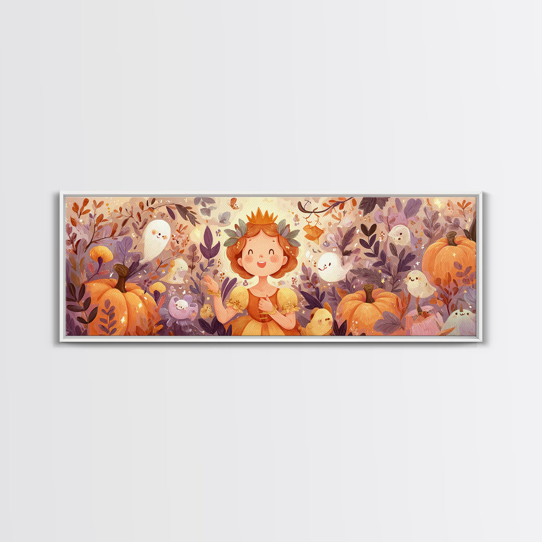The Pumpkin Princess, Cute Spooky Wall Art, Extra Wide Wall Art, Canvas Print, Halloween Kids Decor, Whimsical Wall Art, Halloween Decor