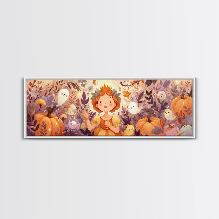 The Pumpkin Princess, Cute Spooky Wall Art, Extra Wide Wall Art, Canvas Print, Halloween Kids Decor, Whimsical Wall Art, Halloween Decor