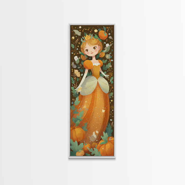 The Pumpkin Princess, Kids Halloween Decor, Tall Narrow Wall Art, Framed Canvas Print, Halloween Kids Decor, Whimsical Wall Art