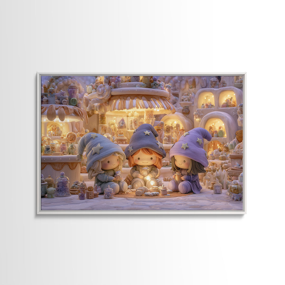 The Little Star Witch, Whimsical Halloween Art, Landscape Wall Art, Framed Canvas Print, Halloween Kids Decor, Whimsical Wall Art